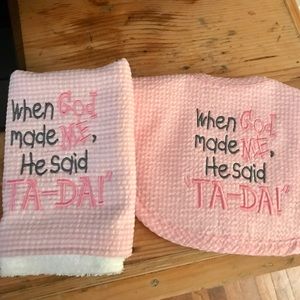 Brand new monogrammed baby girl burp cloth and bib